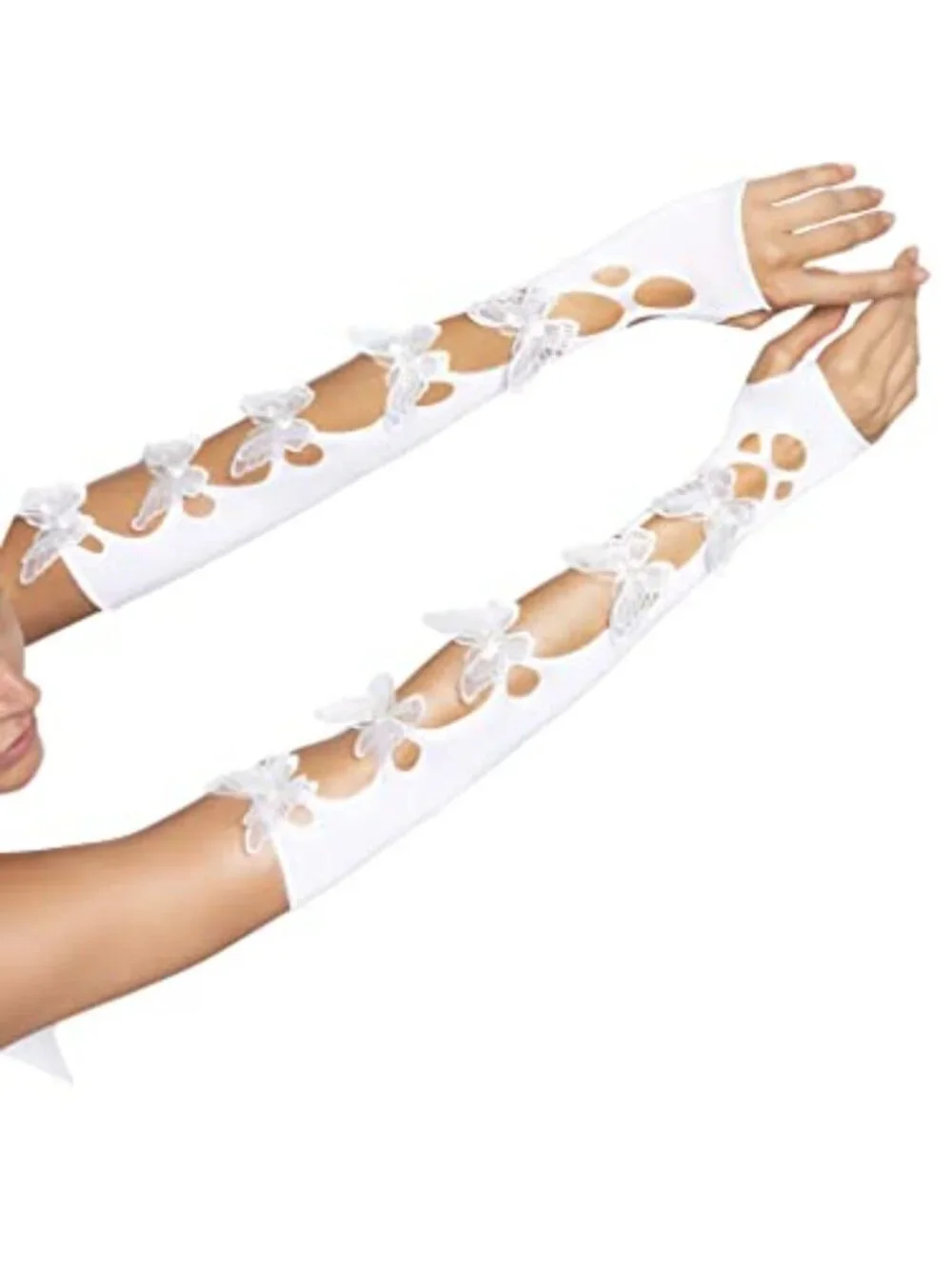 Opaque Net Cut-out Butterfly Applique Arm Warmers